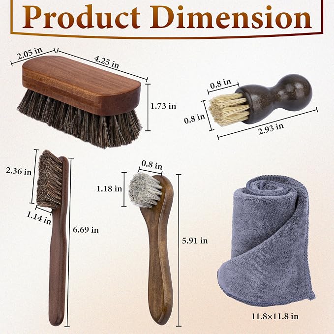 5 PCS Leather Brush Car Detailing, Horsehair Brush Shine Kit, Car Cleaning - Image 2