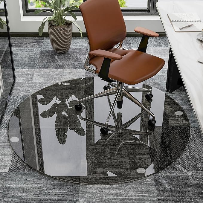 46" x 46" Round Tempered Glass Chair Mat - Image 4