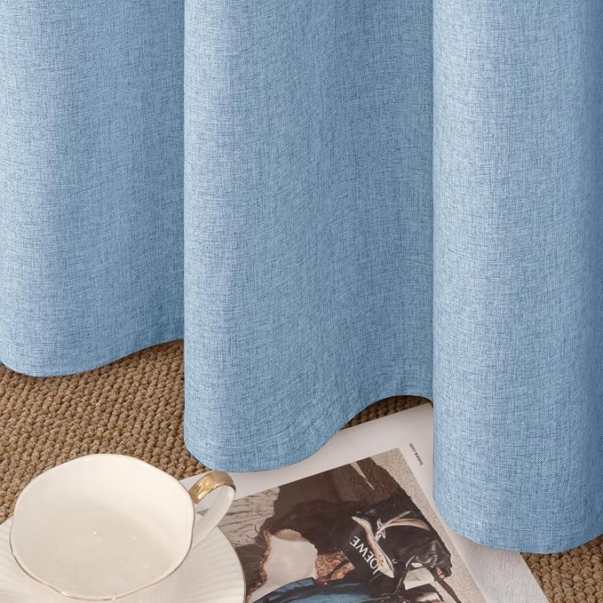YoungsTex Light Blue Linen Blackout Curtains 63 Inches Long - Image 7