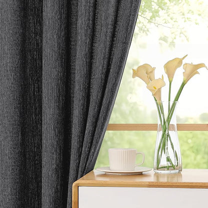 Simplebrand Black Semi Sheer Faux Linen Textured 120 Inches Long Curtains 2 Panels Set, Privacy Farmhouse Window Drapes for Living Room/Birthday Party/Hallway Window Guest Room, 10FT, 50 x 120 Inch