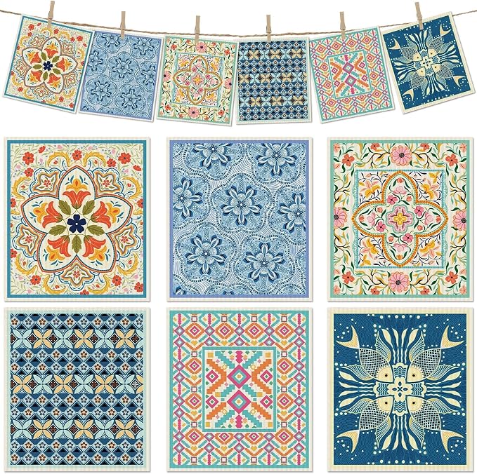 6 Packs Swedish Paper Cloths for Kitchen, Reusable Paper Towels Washable Dish by Revahope