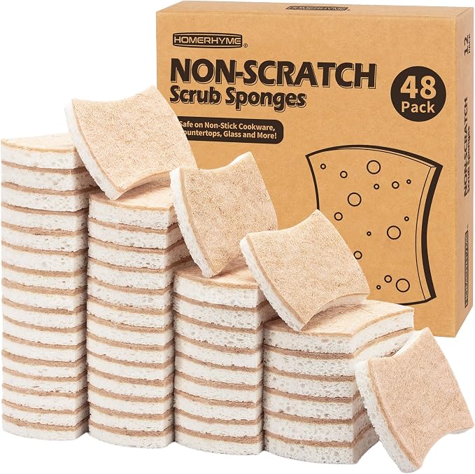 HOMERHYME Natural Dish Sponge 48 Pack, Non-Scratch Scrub Sponge, Eco by HOMERHYME