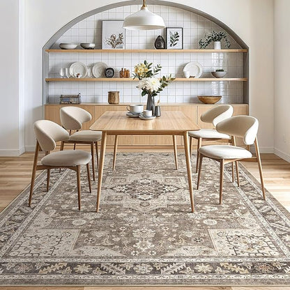 Vintage Living Room Area Rug 8x10 - Large Soft Washable Oriental Traditional Distressed Farmhouse Rugs for Bedroom - Indoor Floor Accent Carpet for Home Office House Decor - Brown