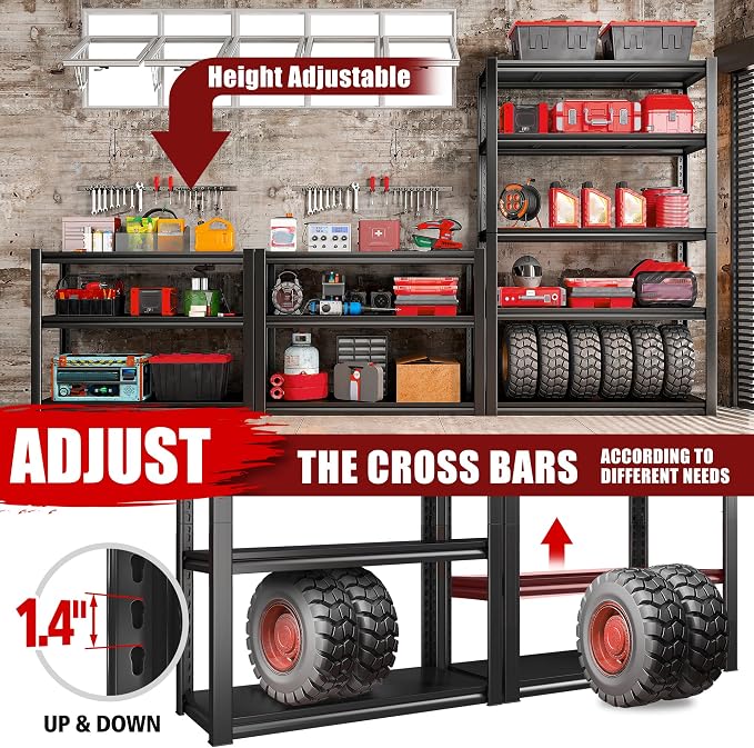 Raybee Storage Shelves 2000LBS Garage Shelving Heavy Duty, 5-Tier Adjustable - Image 6