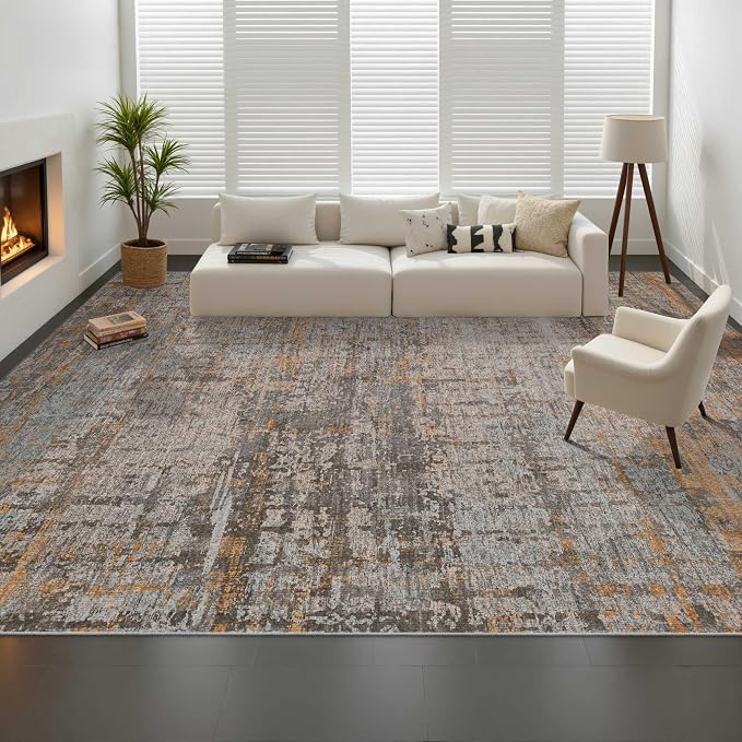 9x12 Area Rug for Living Room, Extra Large Washable Rug, Soft Taupe Abstract - Image 2
