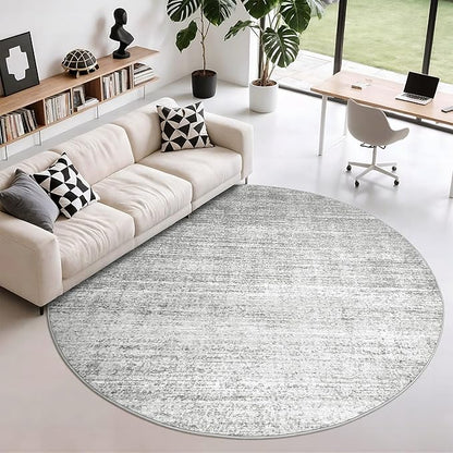 Valenrug Washable Round Area Rugs 8x8 - Stain Resistant 8ft Round Rugs for Living Room, Non Slip Backing Printed Rugs for Bedroom, Folable Machine Washable Area Rug (8ft, Grey)