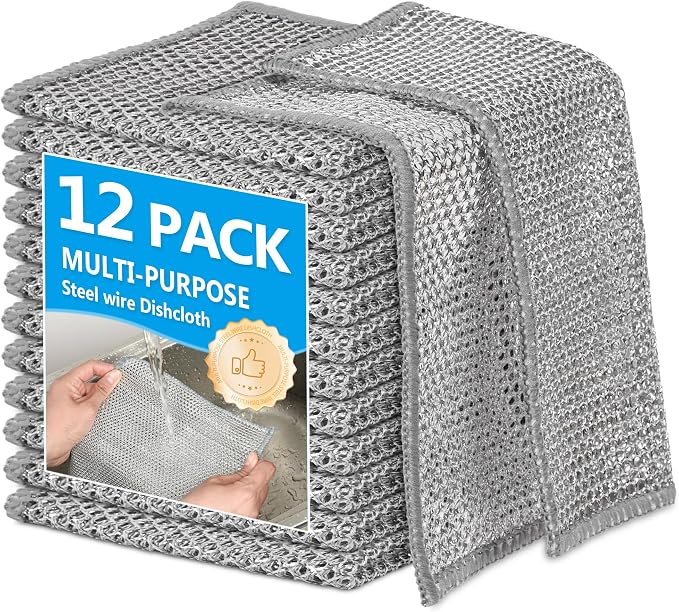 12Pack Multipurpose Wire Dishwashing Rags, Upgrade Non Scratch Wire Dishcloth by WYDZKJ