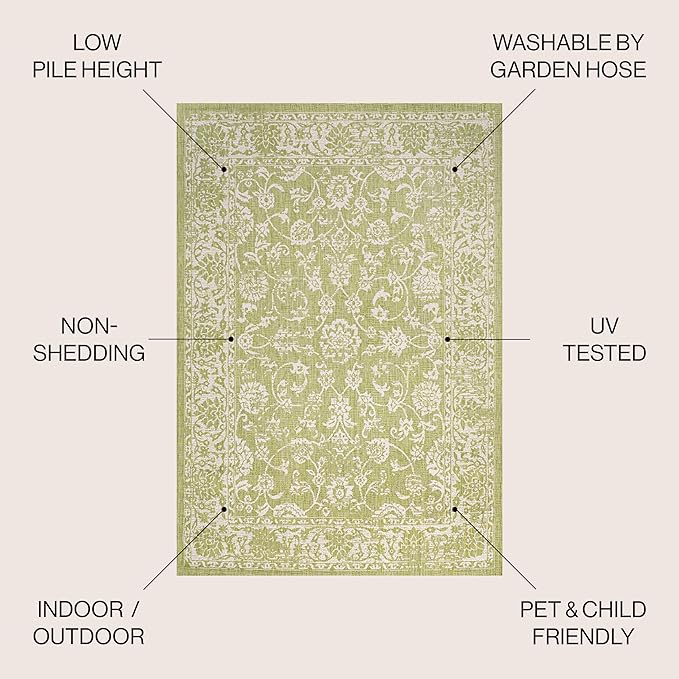 JONATHAN Y Weave Floral Indoor Outdoor Area Rug 9X12 Green/Cream, Tela Bohemian Textured for Backyard, Patio, Porch, Easy-Cleaning, High Traffic, Pet-Friendly, Non-Shedding (SMB100D-9)