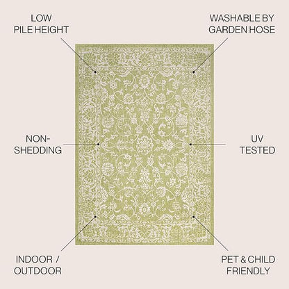 JONATHAN Y Weave Floral Indoor Outdoor Area Rug 9X12 Green/Cream, Tela Bohemian Textured for Backyard, Patio, Porch, Easy-Cleaning, High Traffic, Pet-Friendly, Non-Shedding (SMB100D-9)