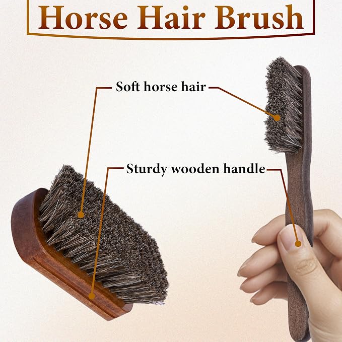 5 PCS Leather Brush Car Detailing, Horsehair Brush Shine Kit, Car Cleaning - Image 4