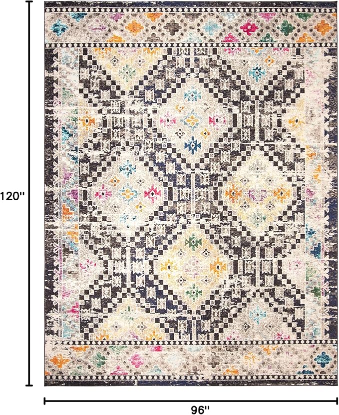 SAFAVIEH Area Rug 8x10 - Madison Collection - Large - Black & Yellow, Boho Diamond Distressed Design, Non-Shedding & Easy Cleaning, Ideal for Living Room, Bedroom, Office, Dining Space (MAD418Z)