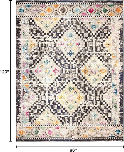 SAFAVIEH Area Rug 8x10 - Madison Collection - Large - Black & Yellow, Boho Diamond Distressed Design, Non-Shedding & Easy Cleaning, Ideal for Living Room, Bedroom, Office, Dining Space (MAD418Z)