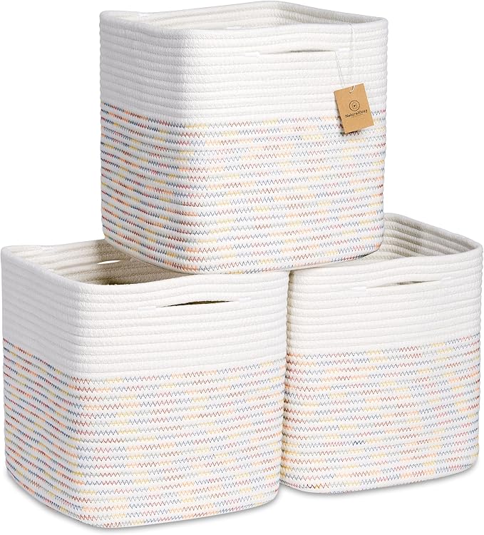NaturalCozy Storage Cubes 11 Inch Cotton Rope Woven Baskets by NaturalCozy