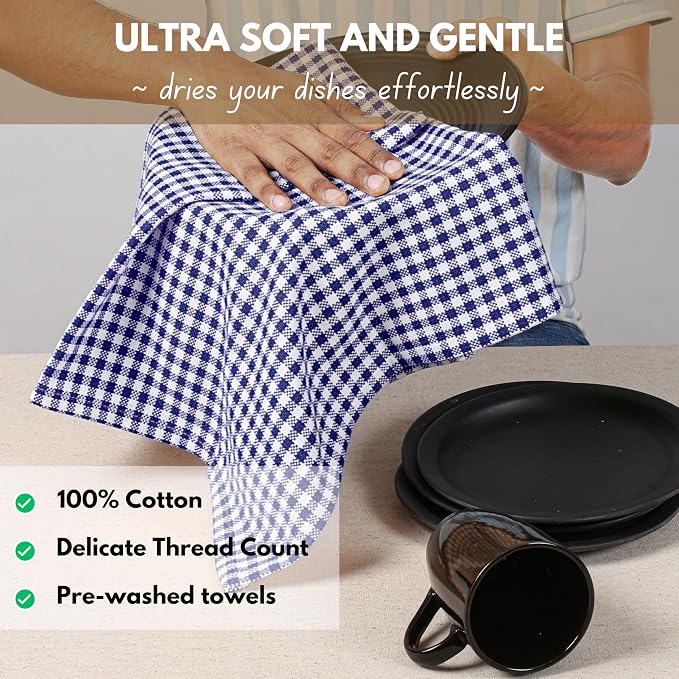 Native Fab 6 Pack Gingham Mini Check Kitchen Hand Towels Set 16"x26" - Image 4