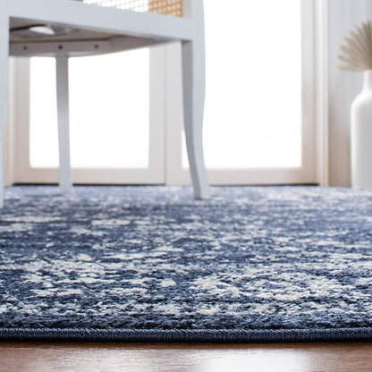 SAFAVIEH Adirondack Collection Area Rug - 4' Square, Navy & Ivory, Distressed Vintage Floral Design, Non-Shedding & Easy to Clean, Ideal for Living Room, Bedroom, Dining Space (ADR109N)