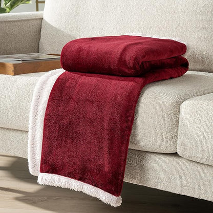 PAVILIA Sherpa Fleece Throw Blanket for Couch, Maroon Red, Plush Soft Fuzzy Sofa Blanket, Cozy Reversible Winter Throw for Women Men, 50x60 Inches