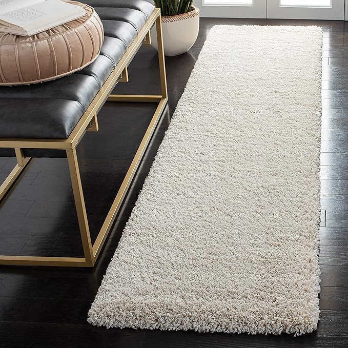 SAFAVIEH Milan Shag Collection Runner Rug - 2' x 10', Ivory, Solid Design, Non-Shedding & Easy Care, 2-inch Thick Ideal for High Traffic Areas in Living Room, Bedroom (SG180-1212)