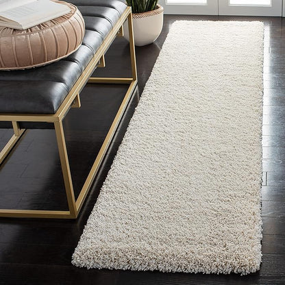 SAFAVIEH Milan Shag Collection Runner Rug - 2' x 10', Ivory, Solid Design, Non-Shedding & Easy Care, 2-inch Thick Ideal for High Traffic Areas in Living Room, Bedroom (SG180-1212)