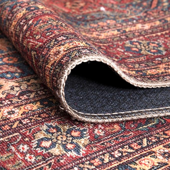 Bloom Rugs Washable Non-Slip 8' x 10' Rug - Red/Teal Blue/Yellow Traditional Medallion Area Rug for Living Room, Bedroom, Dining Room, and Kitchen - Exact Size: 8' x 10'