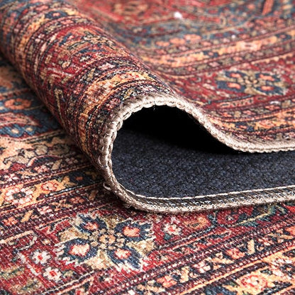 Bloom Rugs Washable Non-Slip 8' x 10' Rug - Red/Teal Blue/Yellow Traditional Medallion Area Rug for Living Room, Bedroom, Dining Room, and Kitchen - Exact Size: 8' x 10'