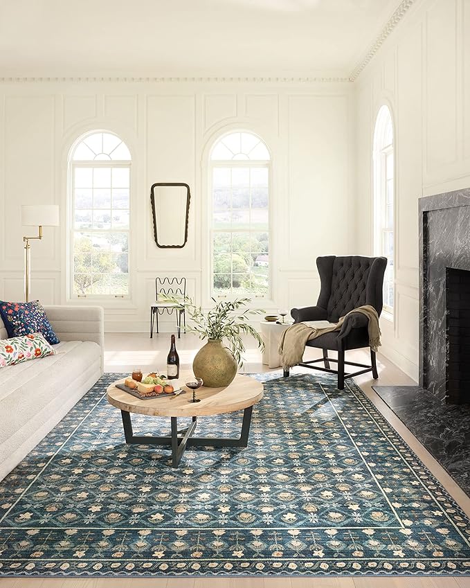 Loloi Rifle Paper Co. Eden Collection EDE-03 Lattice Indigo 5'-0" x 7'-6" Area Rug feat. CloudPile™