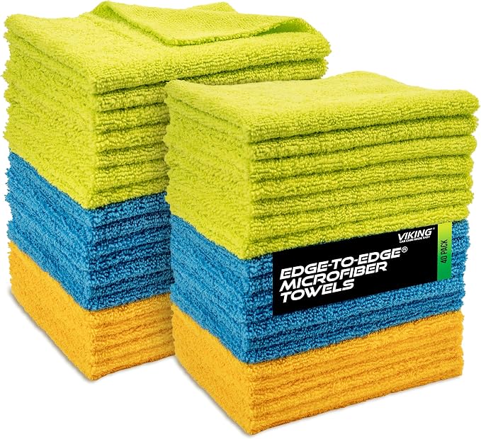 VIKING Microfiber Cloth for Car or Home 40 Pack, Edgeless Towel for Interior by VikingCarCare