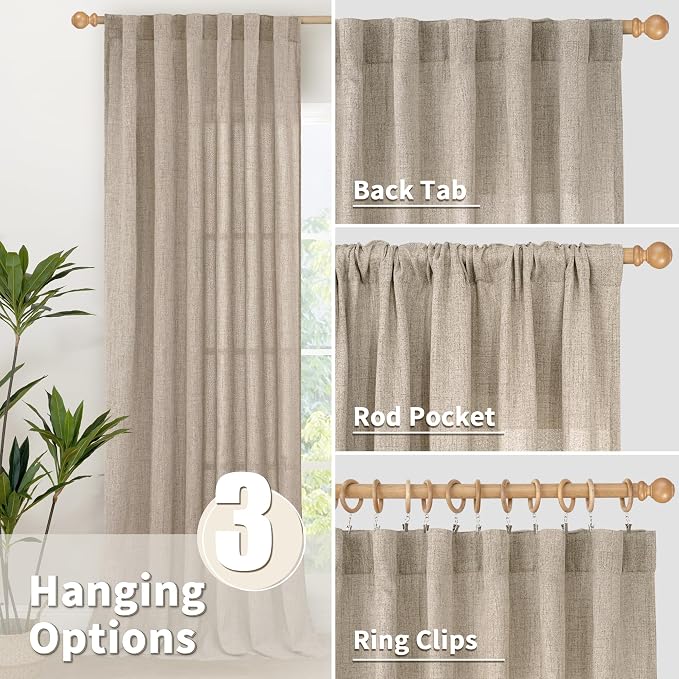 YoungsTex Dark Oatmeal Linen Curtains 78 Inch Length - Image 6