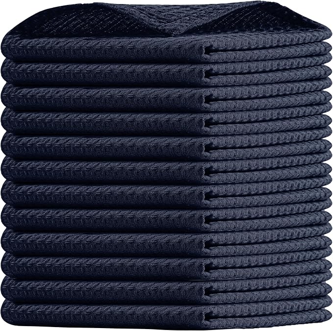 Navy Waffle Dishcloths, Quick Drying, 100% Cotton, Machine Washable by HOUSEOFORLO
