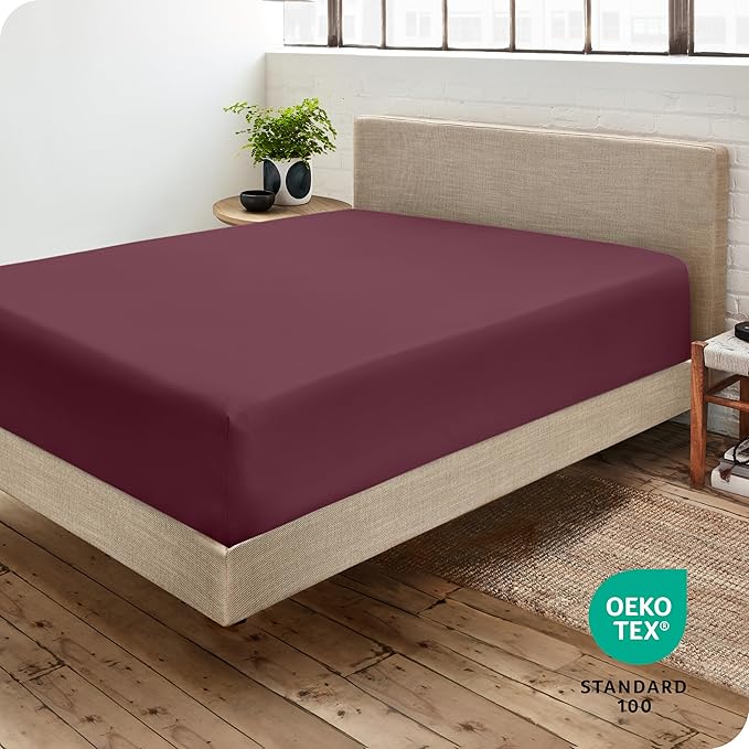 Fitted Bottom Sheet King Size - Premium 1800 Microfiber - Ultra-Soft Hotel Luxury - Deep Pocket - Durable and Long Lasting - Fitted Sheet (King, Burgundy)
