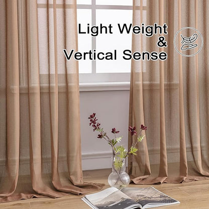 Pinch Pleat Curtains 108 Inches Long for Bedroom Living Room Soft Touch Light Filtering Sheer Pleated Drapes with Ajustable Hooks, Mocha Moose, 42" W x 108" L, 2 Panels