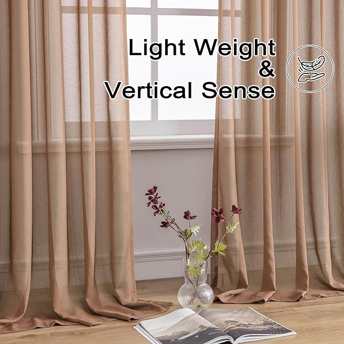 Sheer Pinch Pleat Curtains 63 Inch Length for Bedroom Soft Touch Light Filtering Mocha Moose Curtain Panels Pleated Drapes with Adjustable Hooks, Mocha Moose, 42" W x 63" L, 2 Panels