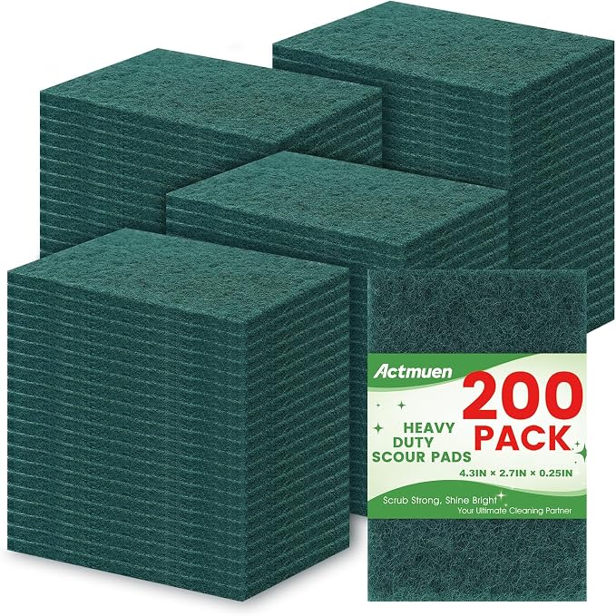 200 Pack Green Scrubbing Pads, Heavy Duty Scouring Pads, Dish Scrubber Reusable by Unknown