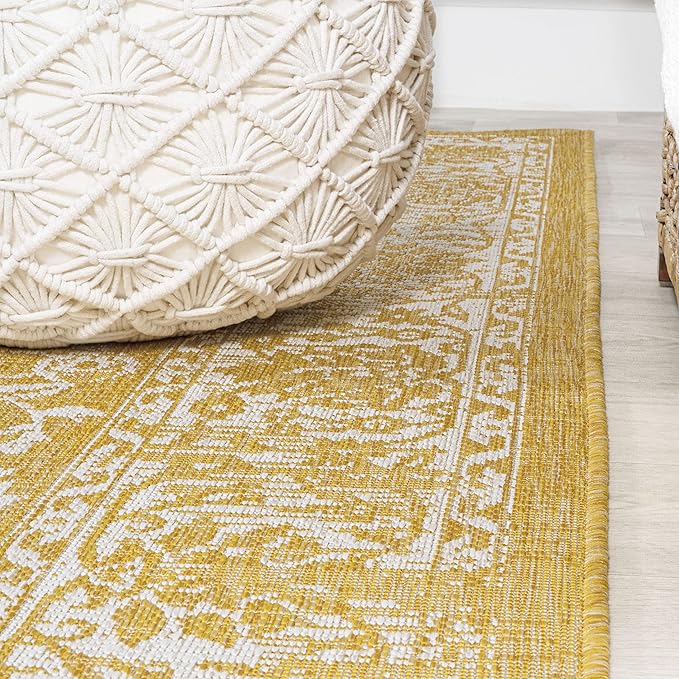 JONATHAN Y Weave Floral Indoor Outdoor Area Rug 4X6 Yellow/Cream, Tela Bohemian Textured for Backyard, Patio, Porch, Easy-Cleaning, High Traffic, Pet-Friendly, Non-Shedding (SMB100E-4)