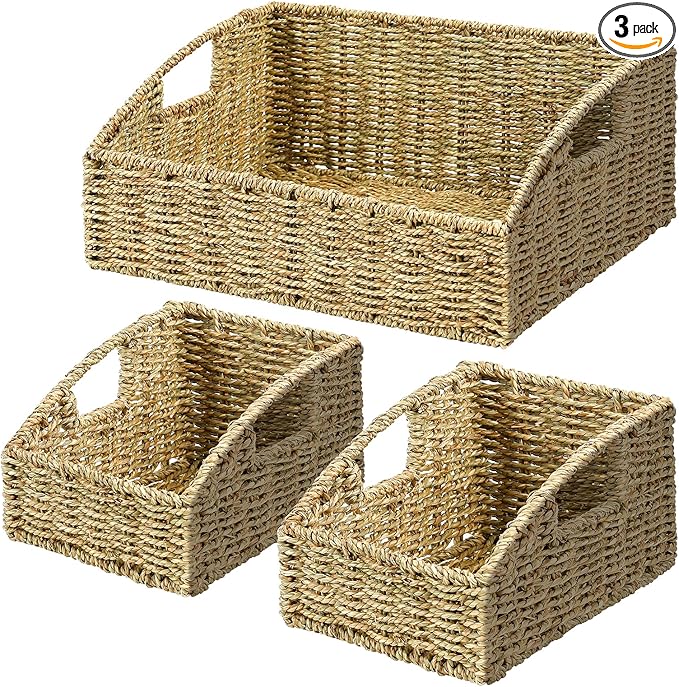Ollieroo Natural Seagrass Storage Baskets, Handwoven Wicker Storage Bins by Ollieroo