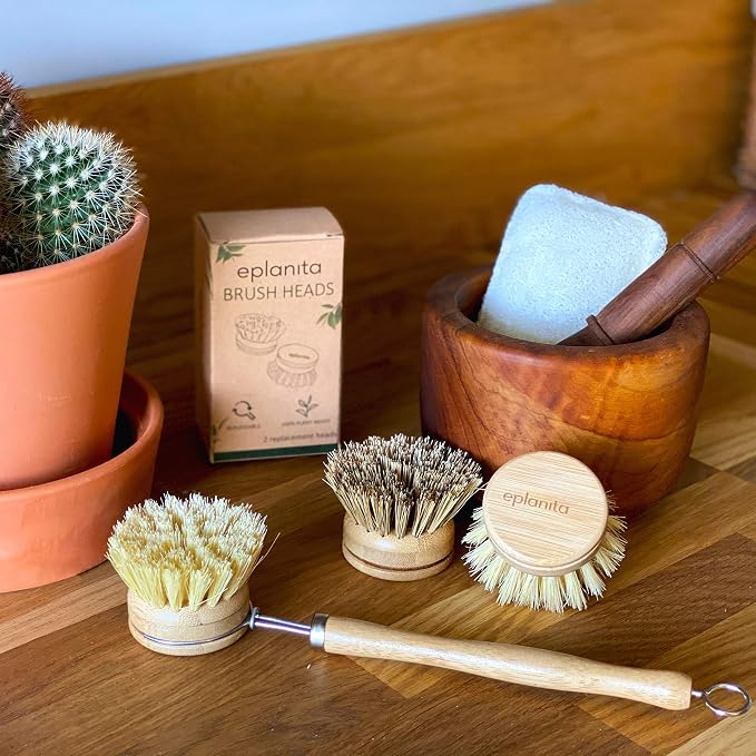 eplanita Natural Dish Brush, 3 Replacement Heads, Kitchen Eco Bamboo Scrubber - Image 6