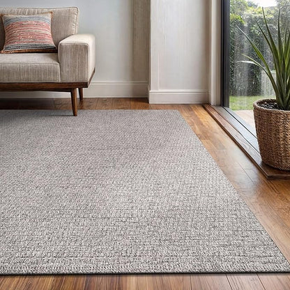 Easy Jute Rug 4x6 Indoor Outdoor Natural Rugs Solid Fiber Rug Woven Area Rug Boho Easy Clean Inside Carpet for Living Room Bedroom Dining Room Hallway or Outdoor Patio Porch (4 X 6 Silver)