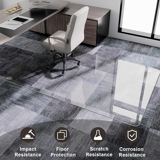 GLSLAND 47"x32" Tempered Glass Chair Mat Heavy-Duty Floor Protector - Image 3