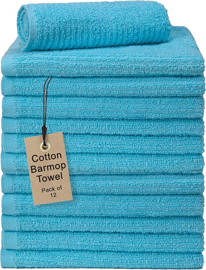 Textila Bar Mop Towels 16x19 Inch – Turquoise – Pack of 12, Cotton Dish Cloths by TEXTILA