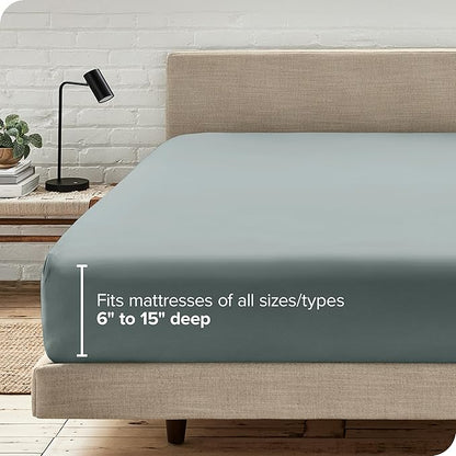 Bare Home Fitted Bottom Sheet Twin Extra Long Size - Premium 1800 Microfiber - Ultra-Soft Hotel Luxury - Deep Pocket - Durable and Long Lasting (Twin, Sea Spray)