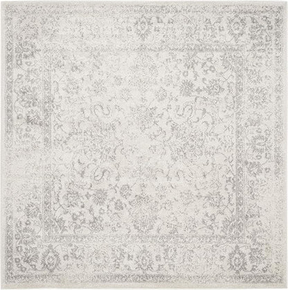 SAFAVIEH Adirondack Collection Area Rug - 3' Square, Ivory & Silver, Distressed Vintage Floral Design, Non-Shedding & Easy to Clean, Ideal for Living Room, Bedroom, Dining Space (ADR109C)