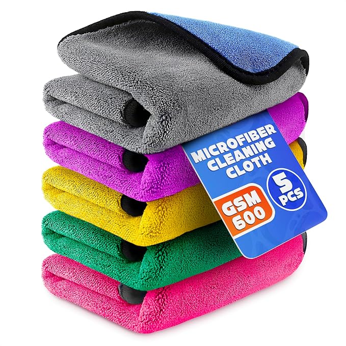5 Pcs Thick Microfiber Cleaning Cloth – Dual-Layer Cleaning Rags, High-Tensile by VIKROM