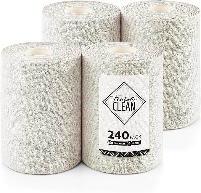 Fantasticlean Microfiber Cleaning Cloth Roll 4 Rolls 240 Pack, Tear Away by Fantasticlean