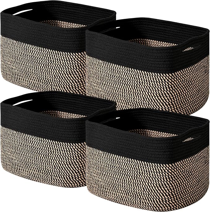 Storage Baskets for Shelves Organizing, Woven Cotton Rope Baskets for Storage by ICERZCZ
