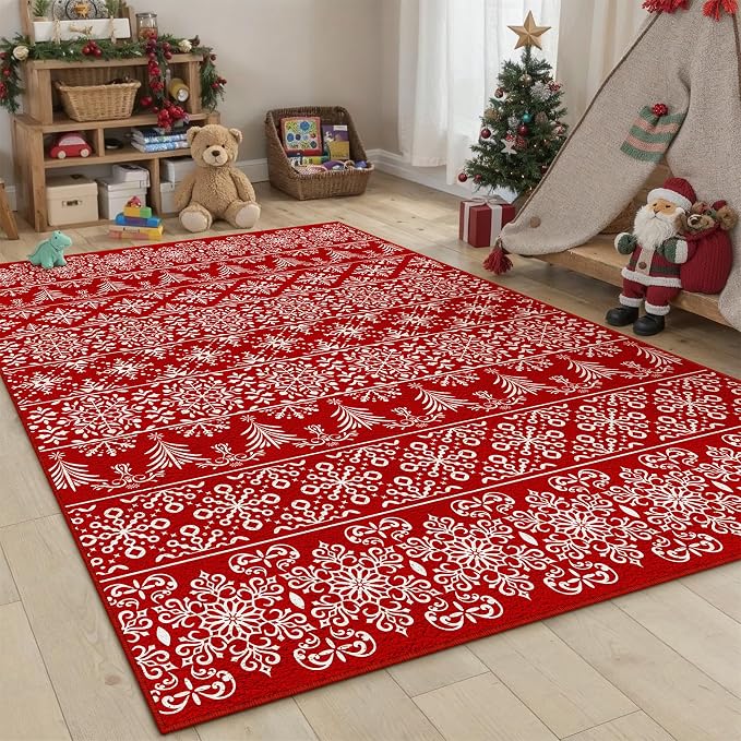 5x7 Area Rug Red Christmas Living Room Carpet Xmas Holiday Decor Bedroom Carpet - Image 4