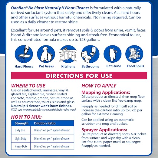 OdoBan Pet Solutions No Rinse Neutral pH Floor Cleaner Concentrate, Made in the - Image 7