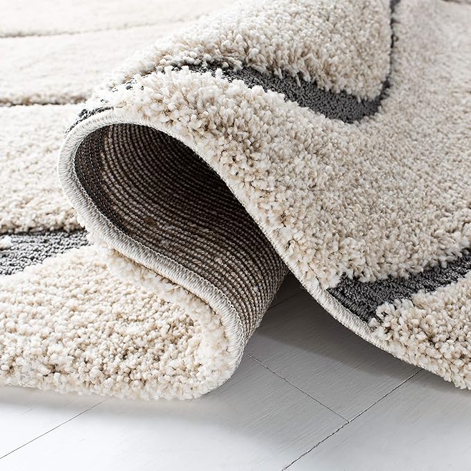 SAFAVIEH Florida Shag Collection Runner Rug - 2'3" x 13', Cream & Grey, Non-Shedding & Easy Care, 1.2-inch Thick Ideal for High Traffic Areas in Living Room, Bedroom (SG471-1180)