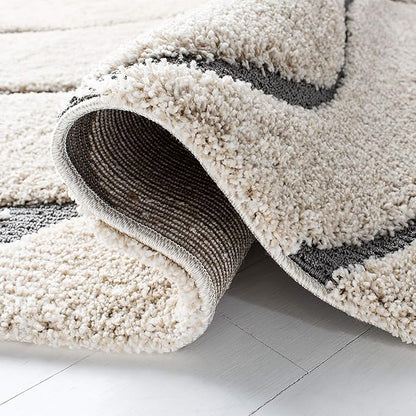 SAFAVIEH Florida Shag Collection Runner Rug - 2'3" x 13', Cream & Grey, Non-Shedding & Easy Care, 1.2-inch Thick Ideal for High Traffic Areas in Living Room, Bedroom (SG471-1180)