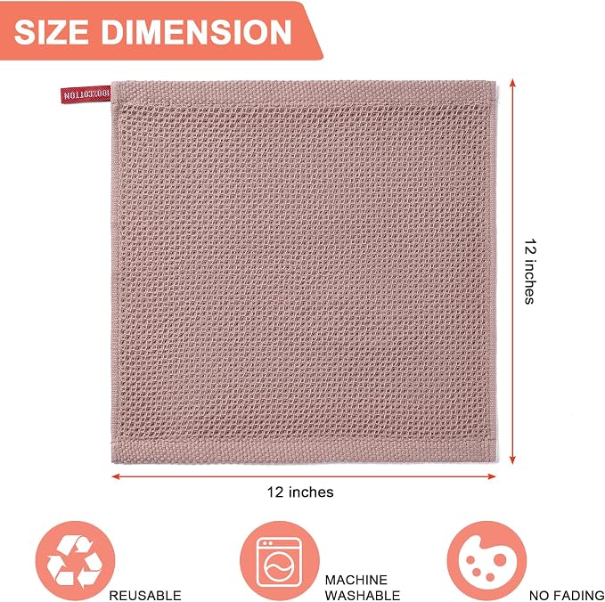 BOOMIBOO 6-Pack Kitchen Dish Cloths, 100% Cotton Waffle Weave, Ultra Soft - Image 2