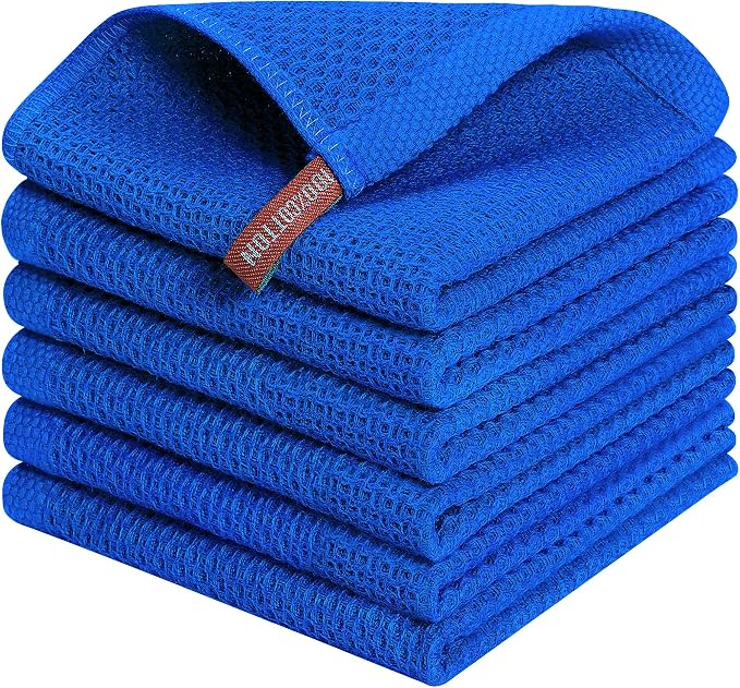 Kitinjoy 100% Cotton Kitchen Dish Cloths, 6 Pack Waffle Weave Ultra Soft by Kitinjoy