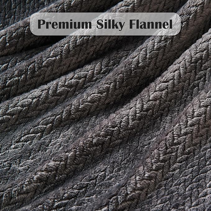 NEWCOSPLAY Super Soft Queen Blanket Dark Grey Premium Silky Flannel Fleece Leaves Pattern Lightweight Bed Blanket All Season Use (Dark Grey, Queen(90"x90"))